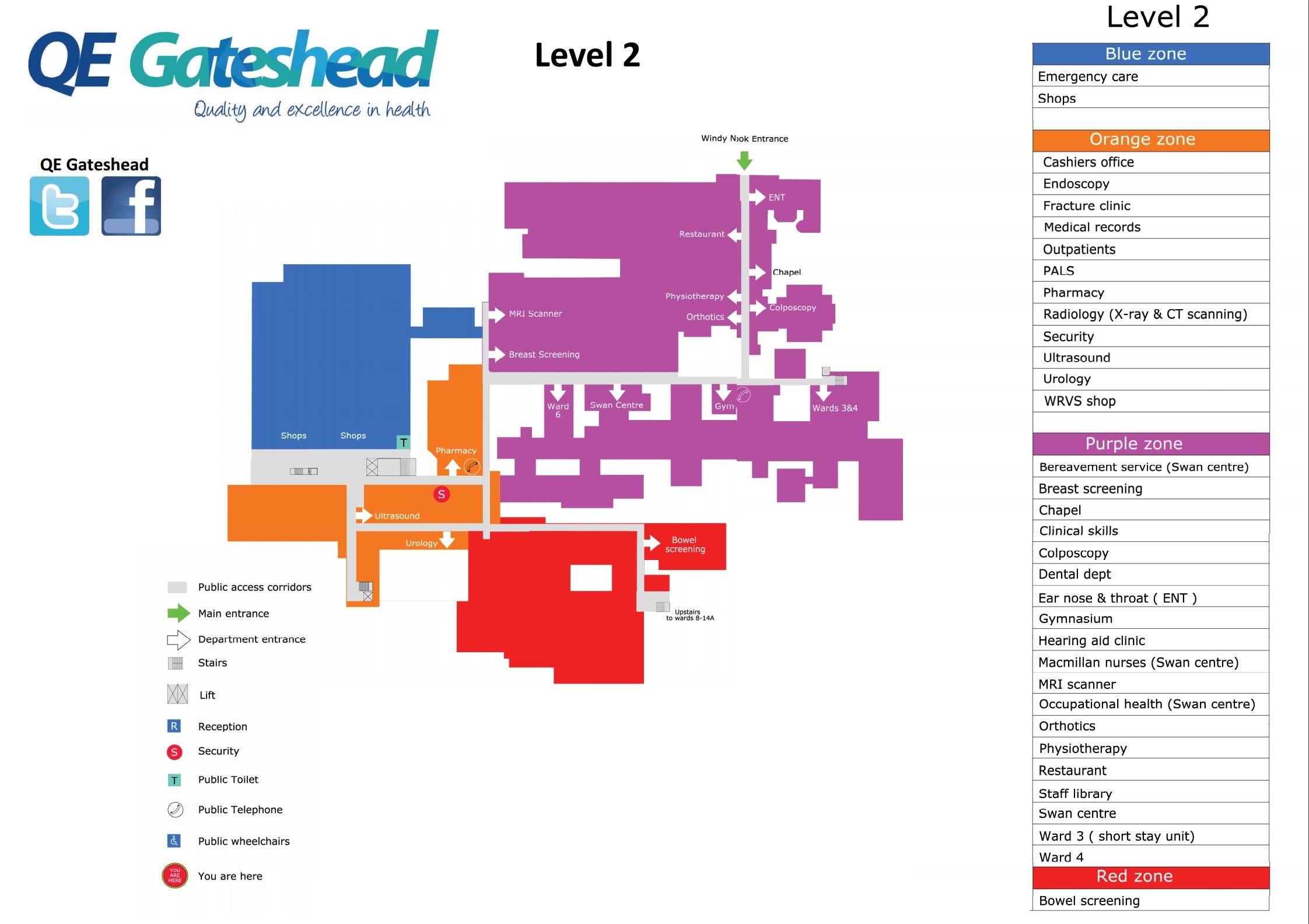 NHS Queen Elizabeth Hospital Gateshead NE9 6SX Level Two Map NHS Queen Elizabeth Hospital Gateshead NE9 6SX Level Two Map