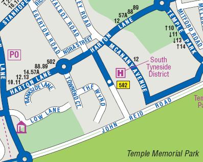 Buses to NHS South Tyneside District Hospital Harton Lane South Shields NE34 0PL