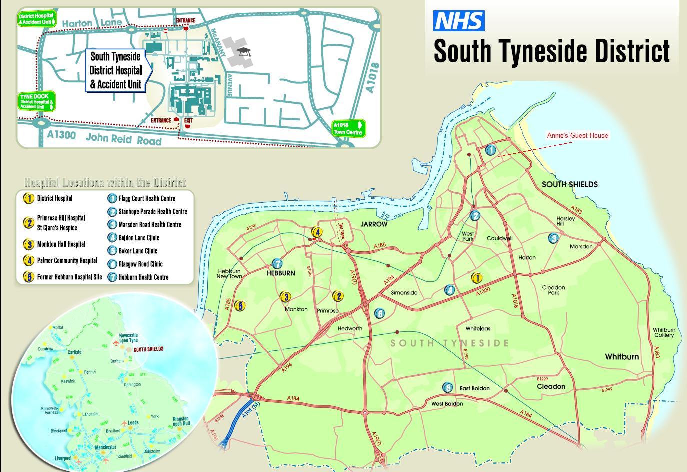 Map Showing Our Accommodation and South Tyneside Hospital Sites