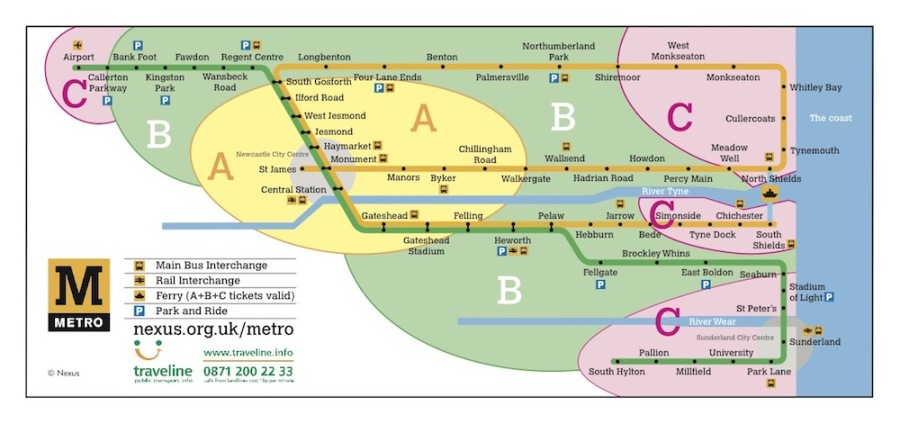 Newcastle upon Tyne Metro Zone Map